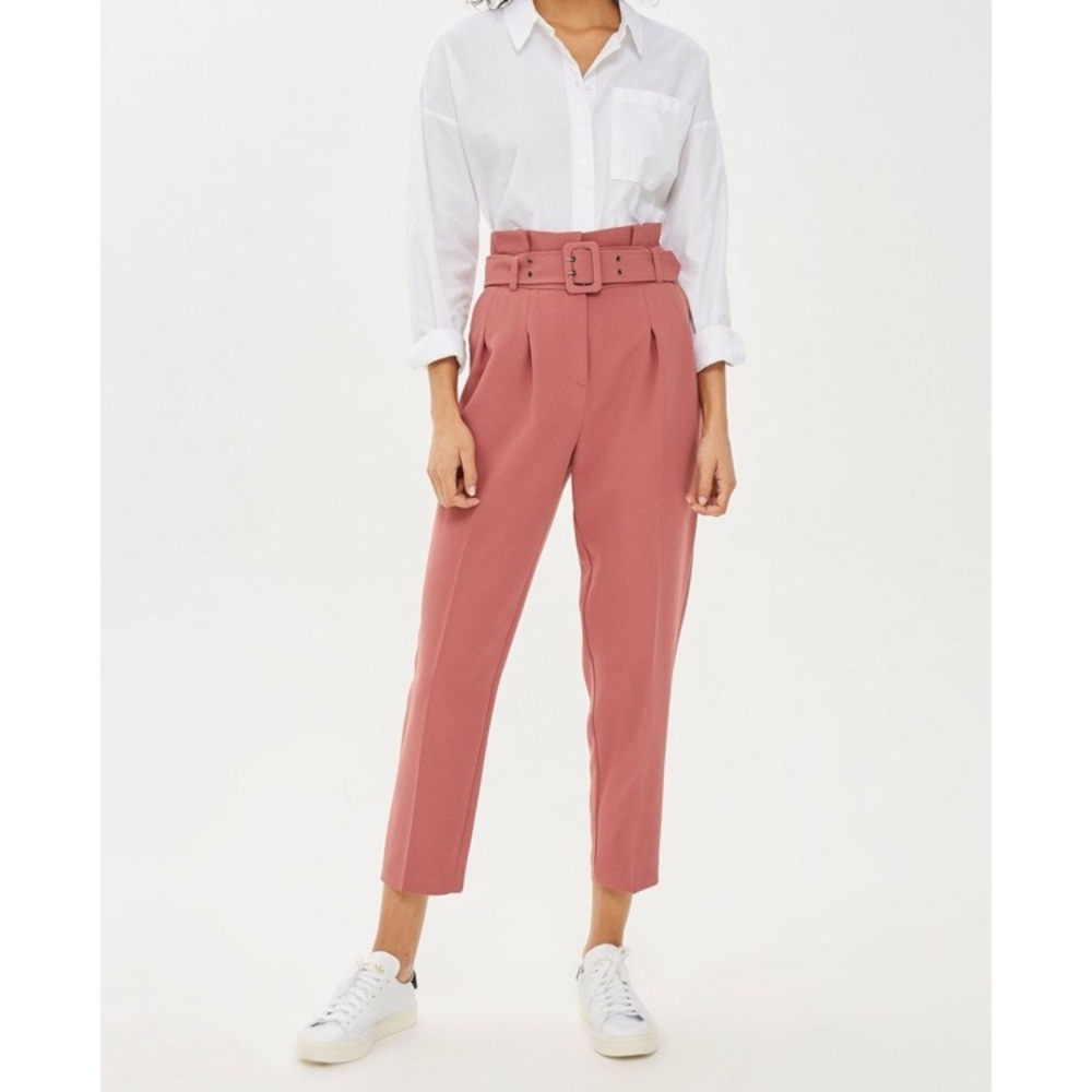 TOPSHOP belted high waisted trousers
